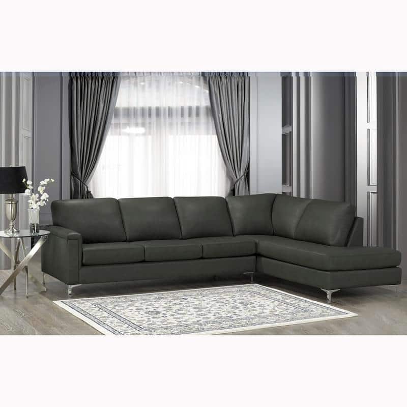 Malibu L-shaped Top-grain Leather Sectional Sofa - 122.5 x 85 x 36.5 x 35 - Dark Grey