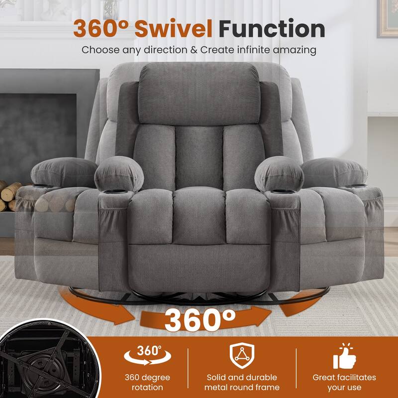 Anmytek Swivel Rocker Recliner with Heat and Massage USB Charging Port and 2 Cup Holders