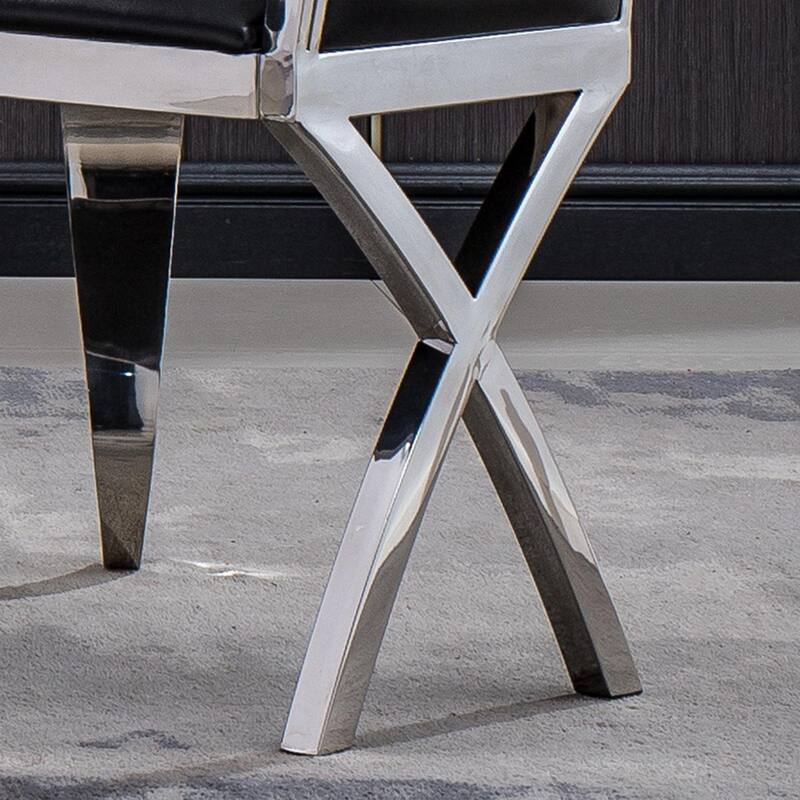 Set of 2 Leatherette/Velvet Unique Design Backrest Dining Chair with Stainless Steel Legs