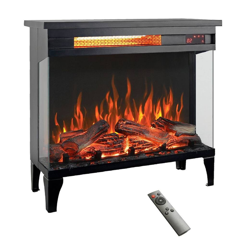 24 inch three sided glass electric fireplace with metal legs