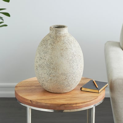Beige Ceramic Handmade Antique Style Textured Decorative Vase