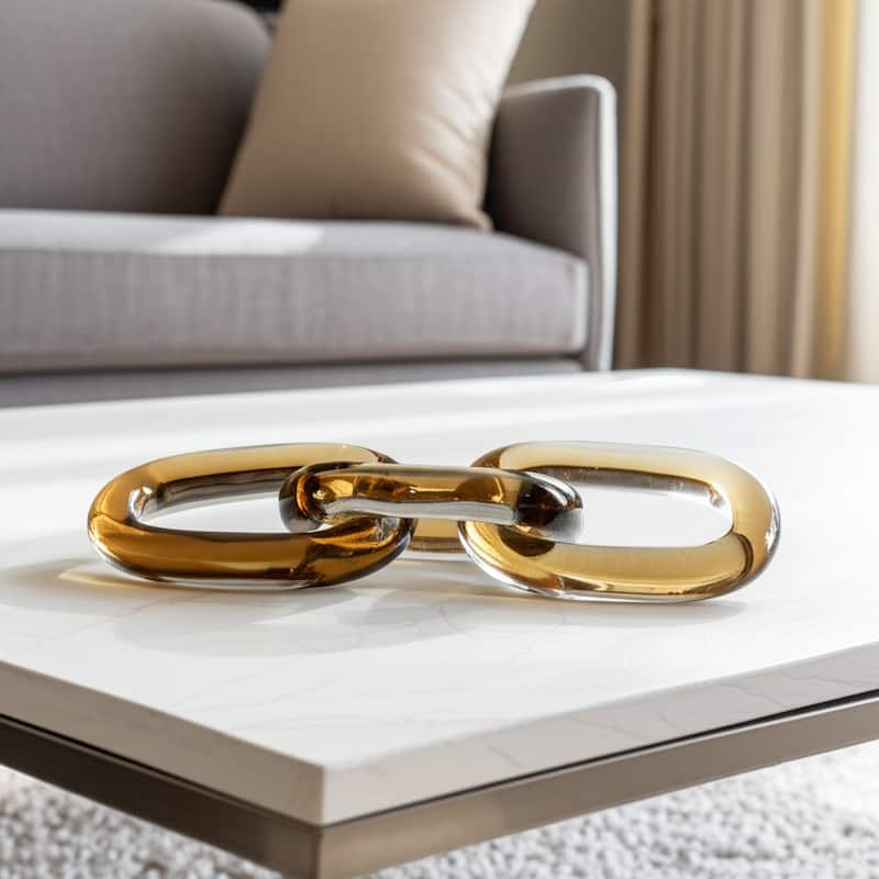 Glass Sculpture Chain Link Figurine for Home Decor - 13" Brown - 13" x 3.5" x 1"