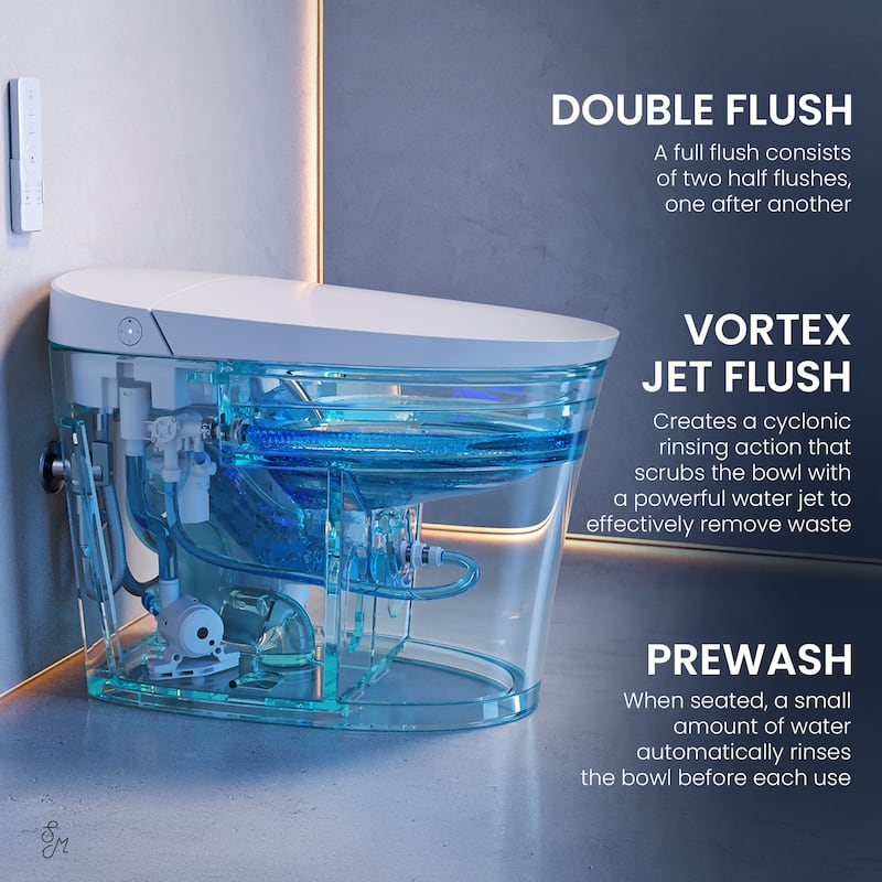 Viro V10 Smart Toilet 12" Rough-In ADA Height In Glossy White with Integrated Tank, Soft-Close, Foot Sensor