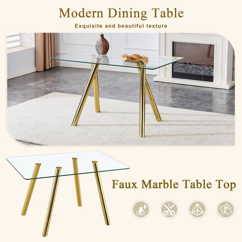 51-Inch Tempered Glass Dining Table with Sturdy Metal Legs
