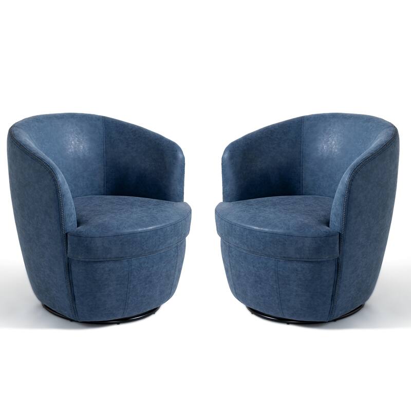 2 Set Faux Leather Club Swivel Barrel Accent Chair