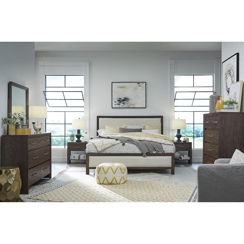 Magnussen Home Llewellyn Columbian Walnut Upholstered Panel Bed