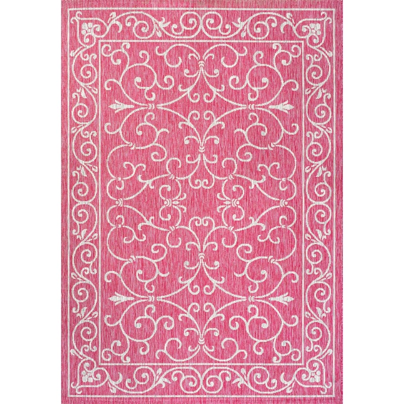 JONATHAN Y Filigree Textured Weave Indoor/Outdoor Area Rug - 5 X 8 - Fuchsia/Light Gray