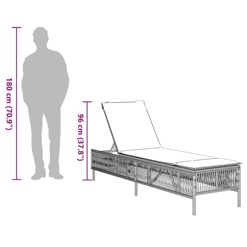 vidaXL Sun Lounger Grey PE rattan Standard Adjustable Armrests Lounger - 21.7 x 77.9 x 37.8