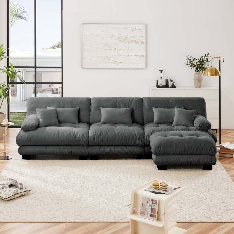 GDFStudio - Octavian Chenille 3-Seater Cloud Sofa with 1 Convertible Ottoman