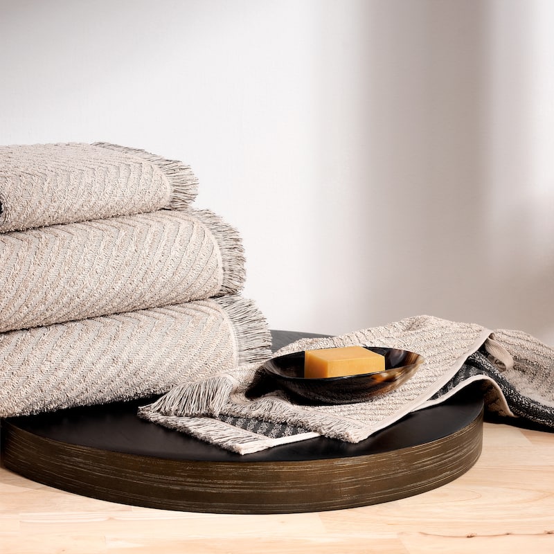 DKNY PURE Herringbone 4-piece Bath and Hand Towel Set - Almond/Nutmeg