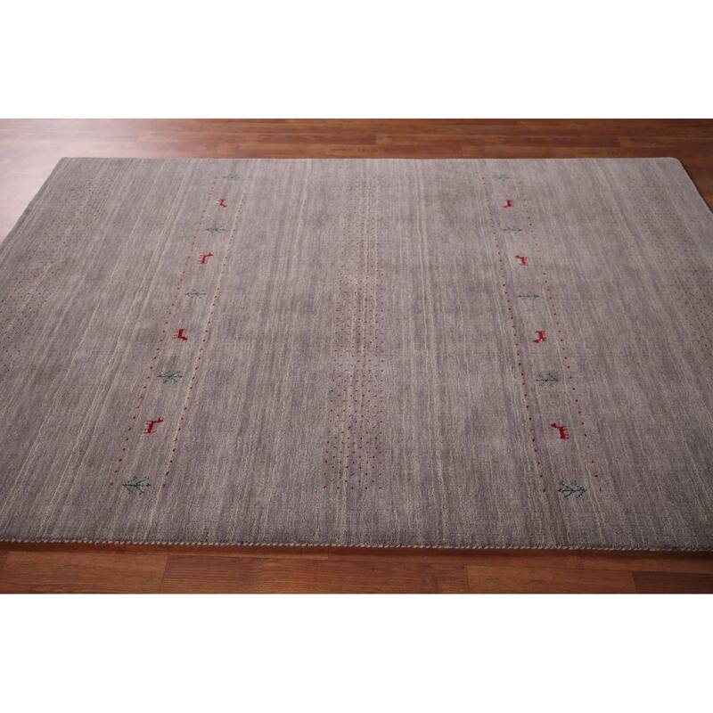 Little Animals Gray Gabbeh Indian Area Rug Handmade Wool Carpet - 5'1"x 8'0"