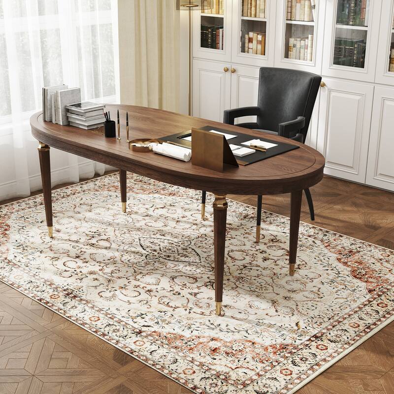HOMCOM Area Rug 5x7, Machine Washable Rug, Non-Slip Classical Floral Print Floor Cover Foldable Carpet for Living Room,