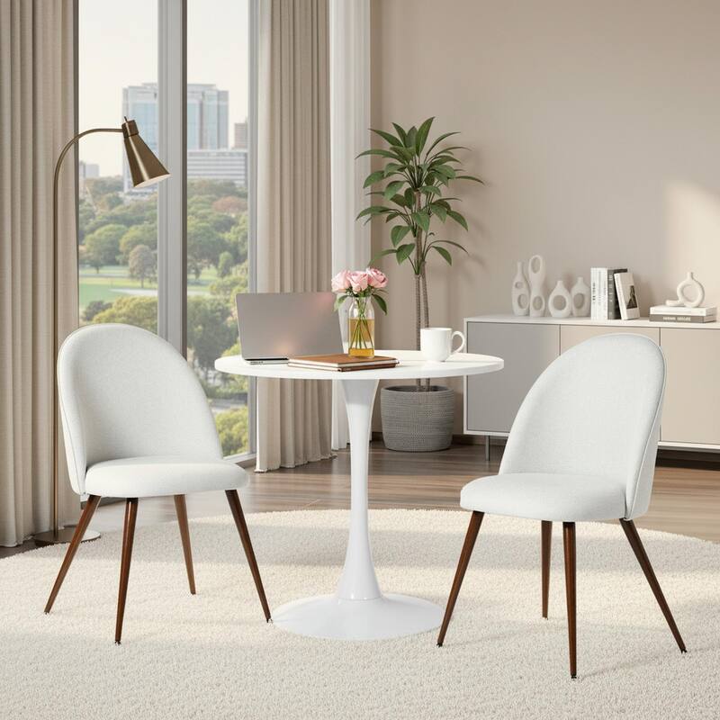 Homy Casa Modern 3-Piece Dining Set with White Round Tulip Table and Upholstered Chairs
