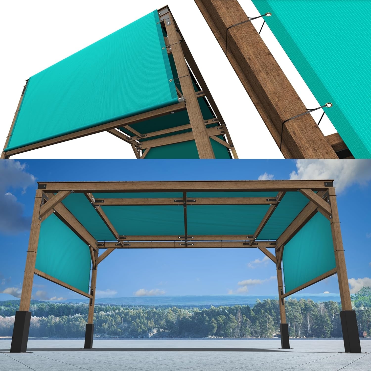 9' x 16' Turquoise Pergola Sun Shade Canopy Replacement Cover, UPF50, 260 GSM, Custom Sizes Available