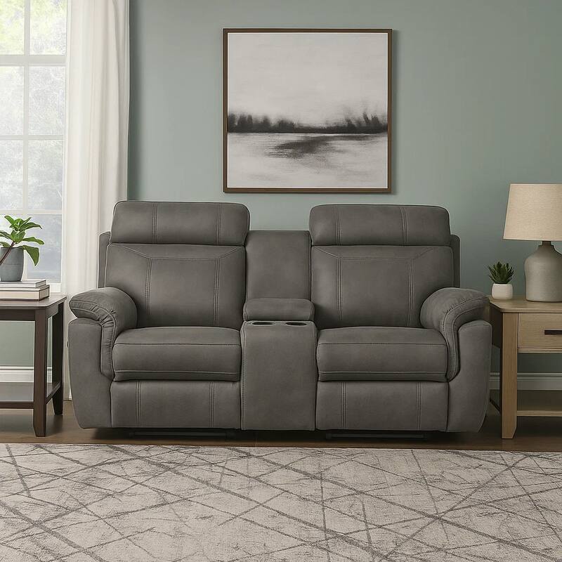 Clif 76 Inch Manual Glider Reclining Loveseat, Solid Wood, Gray Microfiber