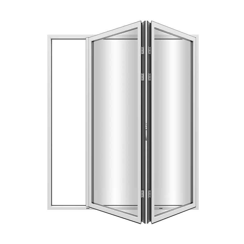 KaMic Elite-Fold 72" x 80" 2-Panel Aluminum Folding Door in White with Hidden Hinges & Rollers, Folded Out From Left To Right - 72×80 - White