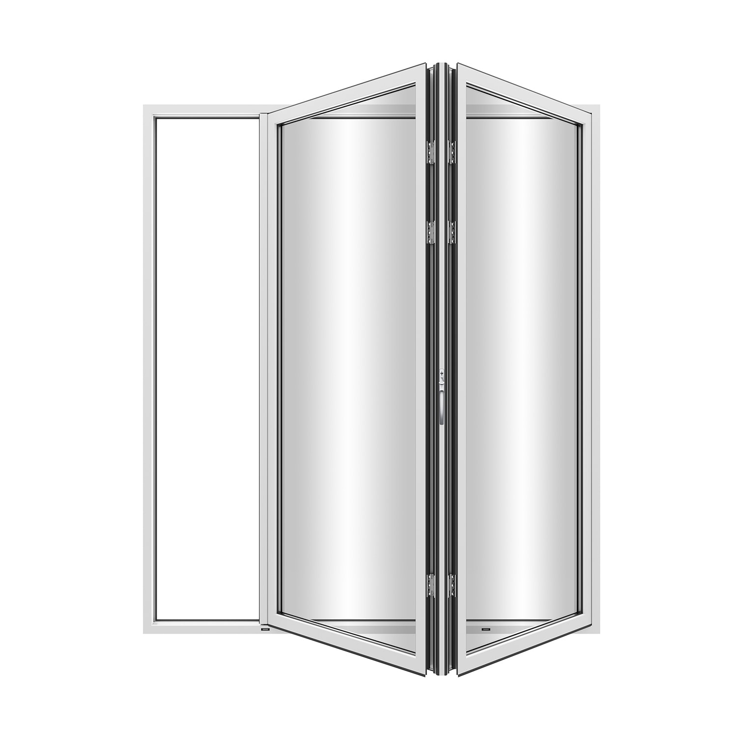 KaMic Elite-Fold 72" x 96" 2-Panel Aluminum Folding Door in White with Hidden Hinges & Rollers, Folded Out From Left To Right