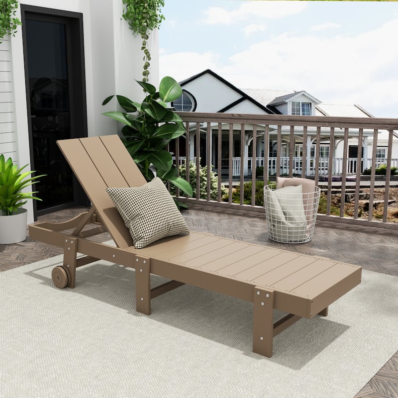 Shoreside Modern Poly Eco-Friendly All Weather Reclining Chaise Lounge With Wheels