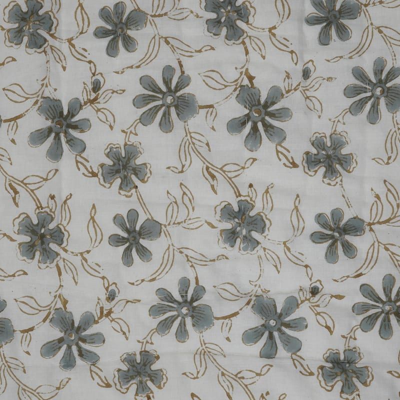 Fabdivine Artisan Handmade 100% Cotton Quilt - Brown Green Floral Block Print, Reversible Bohemian Bedding for Home