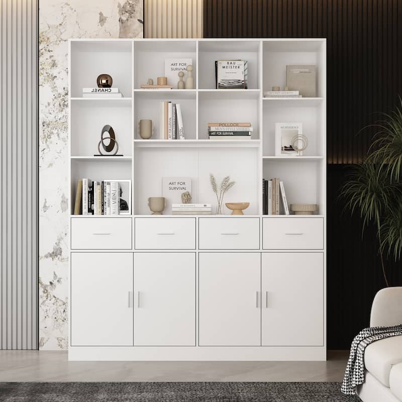 Black Freestanding Kitchen Pantry, Buffet Cabinet with Shelves & Doors - 78.7"H x 63"W