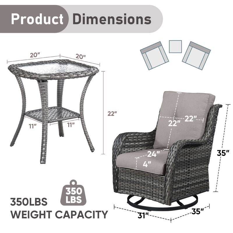 Pocassy Swivel Chairs Cofee Table with Cushion Glider Chair
