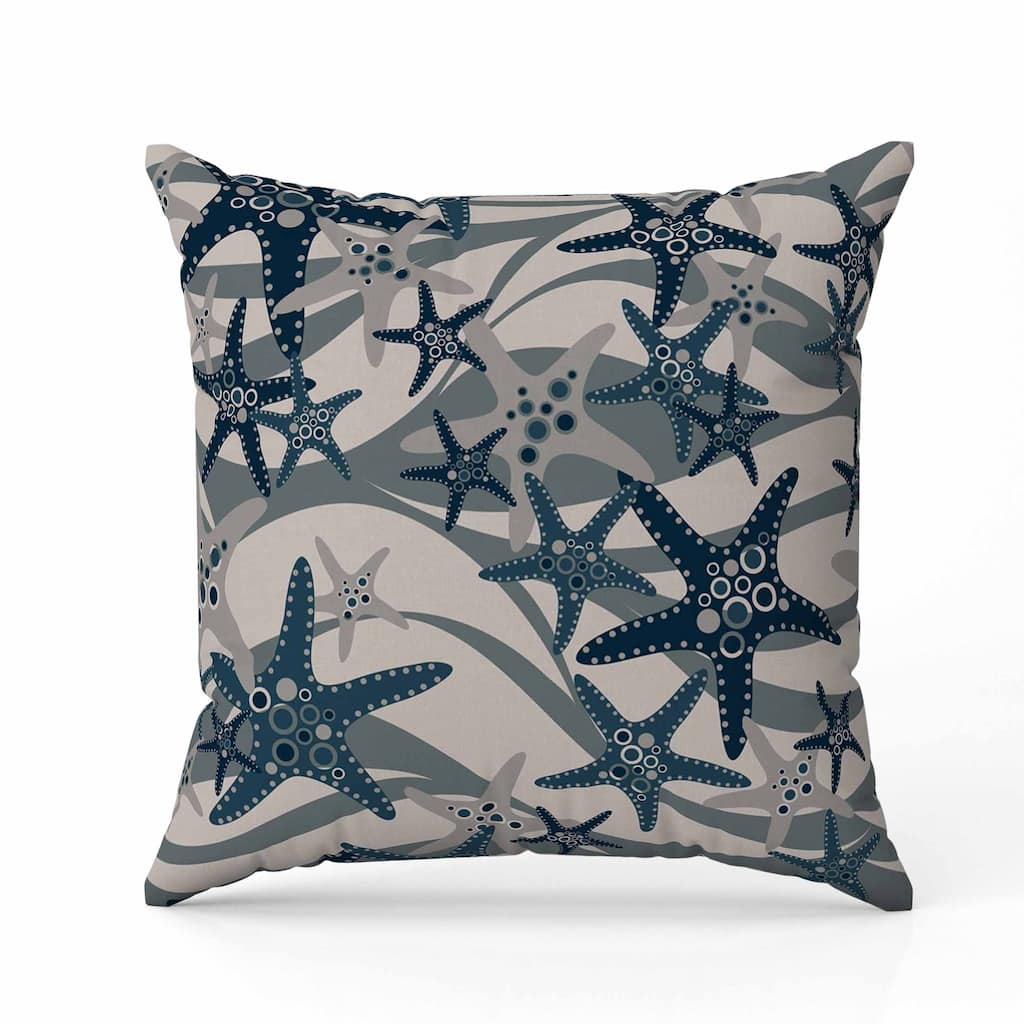 Starfish Sway Indoor/Outdoor Reversible Throw Pillow Silver and Blue