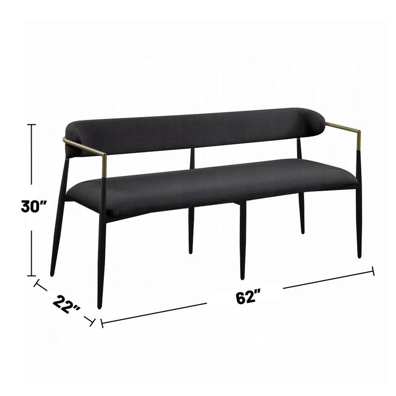 Chenille Upholstered Dining Bench with Tapered Legs in Black