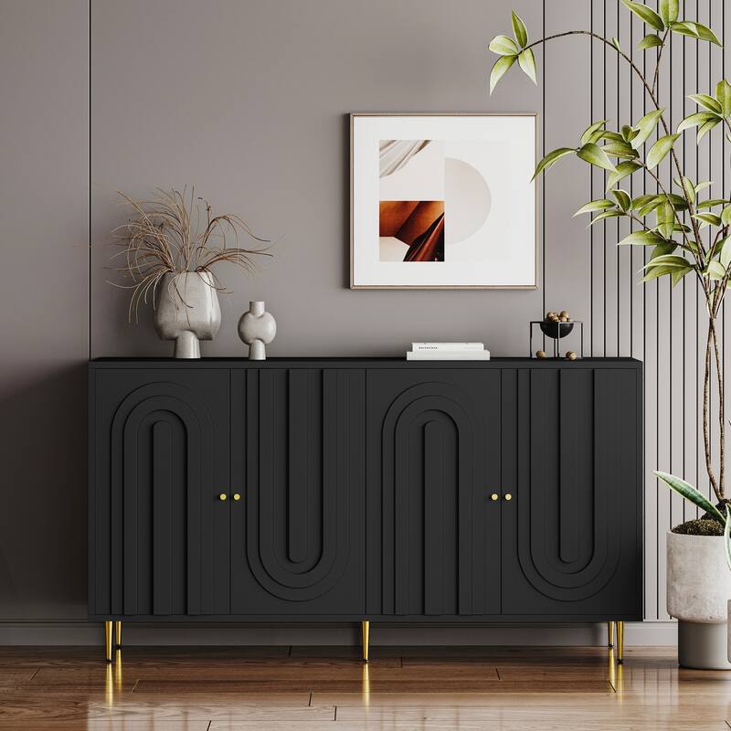 Modern Lacquered 4 Door Wooden Cabinet Sideboard Buffet Server Cabinet Storage Cabinet