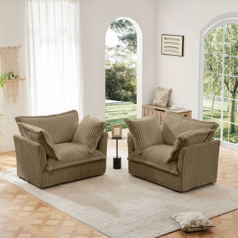 GDFStudio - Corduroy Deep-Seat Slipcovered Armchair Set of 2