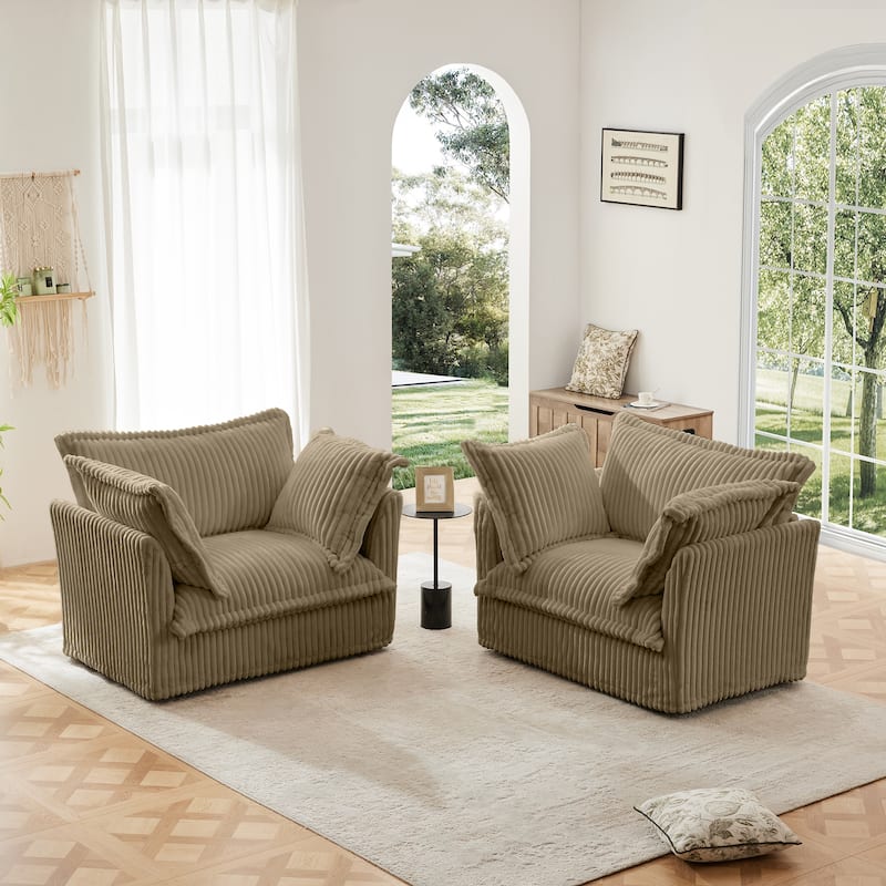 Leisure Armchair with Removable Covers, Accent Chair with Deep Seat, Lounge Chair with High Back Pillows, Set of 2