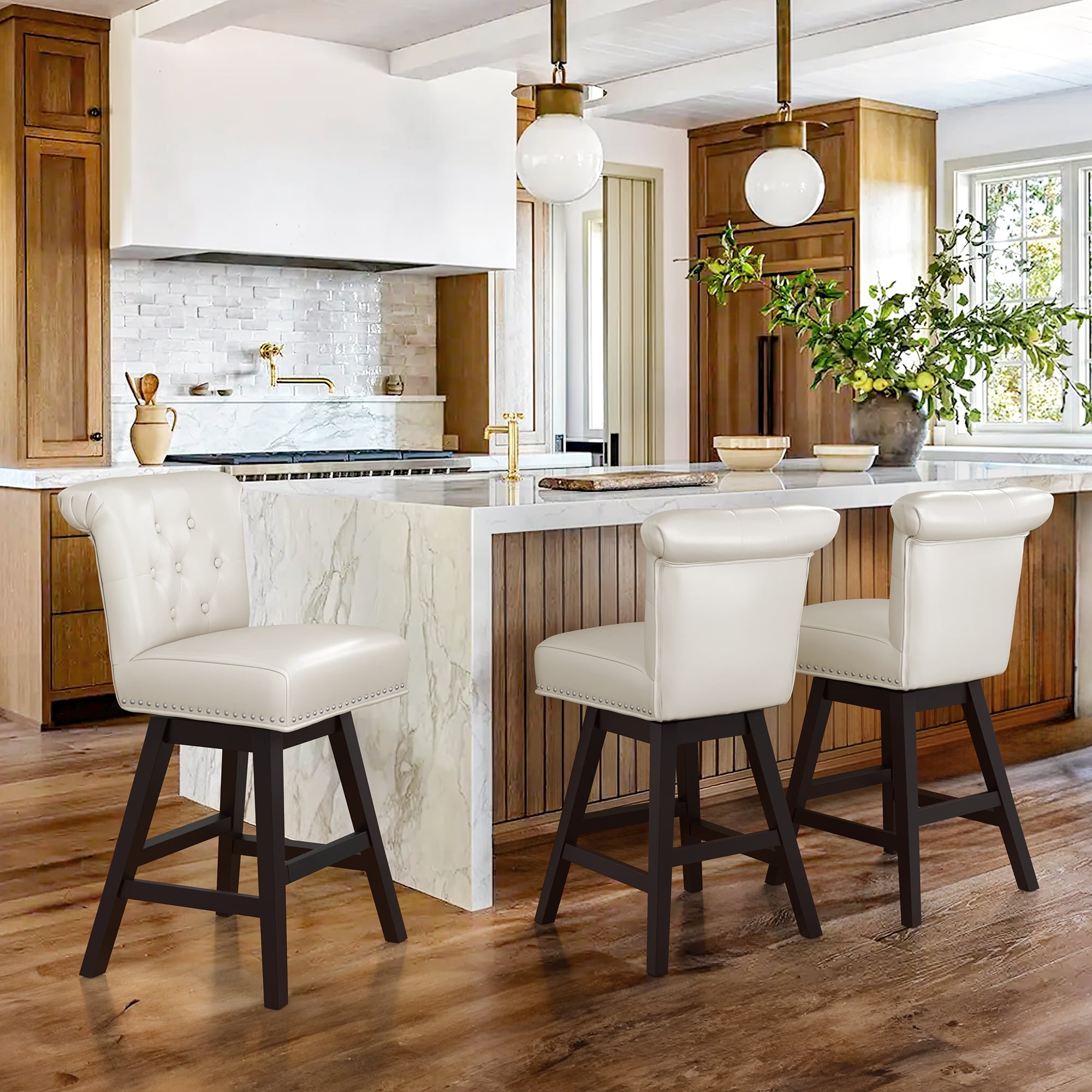 Upholstered High Back Swivel Counter Height Bar Stools Set of 3,26-inch