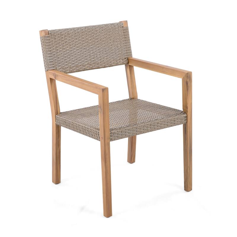 Roomfitters Outdoor Dining Chairs Set of 2 with Light Teak Acacia Wood Frame and PE Wicker, Patio Armchairs