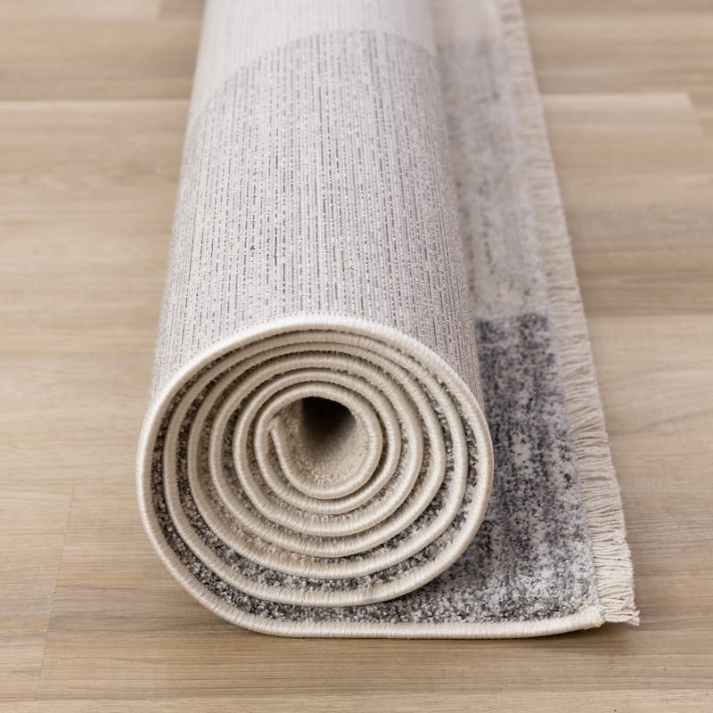 Olivia Grey Black Cream Modern Geometric Area Rug, 5'3" x 7'10"