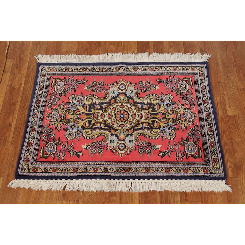 Hand Knotted Oriental Kork Wool Carpet Traditional Medallion Pink Qum Area Rug - 3' 0'' X 2' 1''