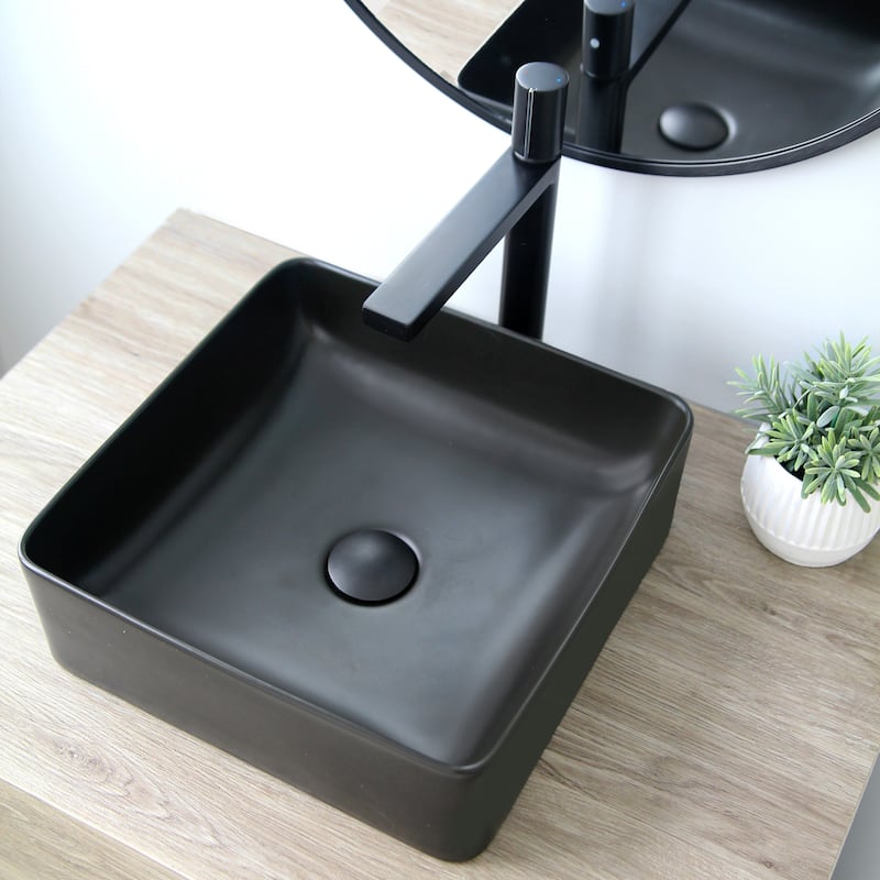 STYLISH 14 1/2 inch Square Porcelain Bathroom Sink - 14 1/2" x 14 1/2" x 5"