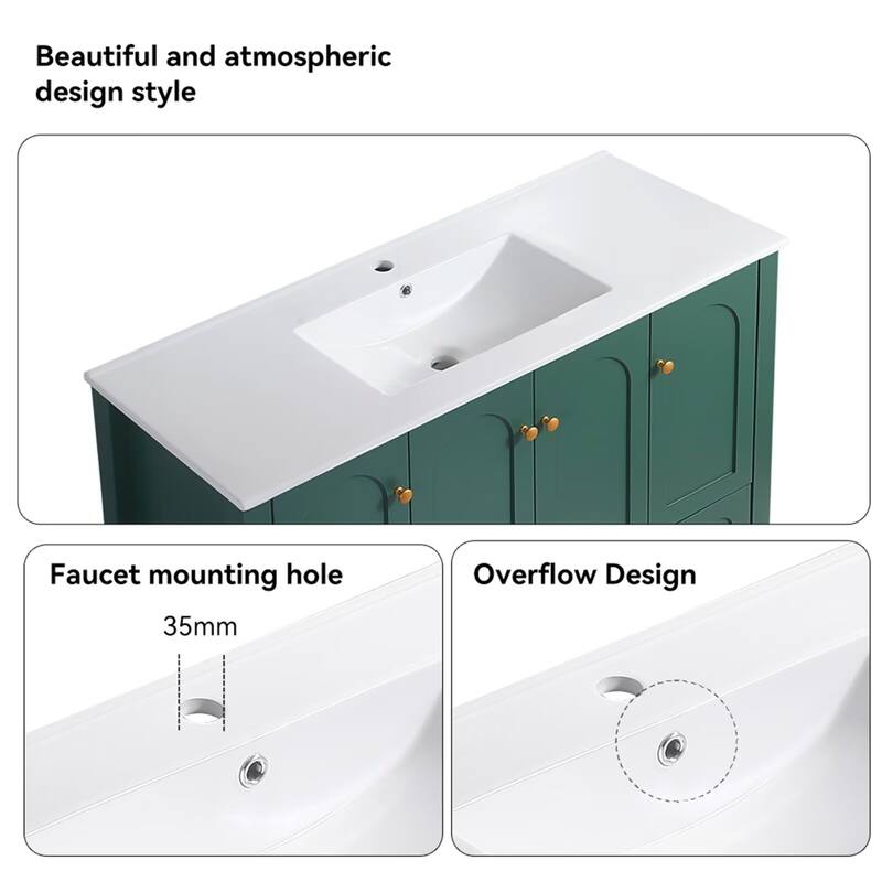 48" Bathroom Vanity with Ceramic Sink Combo, Abundant Storage Cabinet