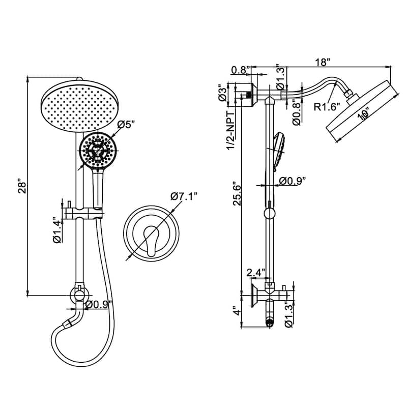 Pressure Balanced Rainfall Shower System with 5 Function Handheld Shower