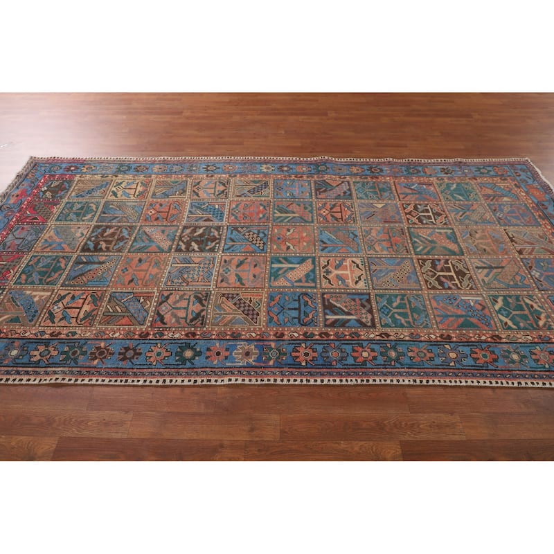 Garden Design Blue Bakhtiari Persian Vintage Rug Handmade Wool Carpet - 4'8"x 9'5"