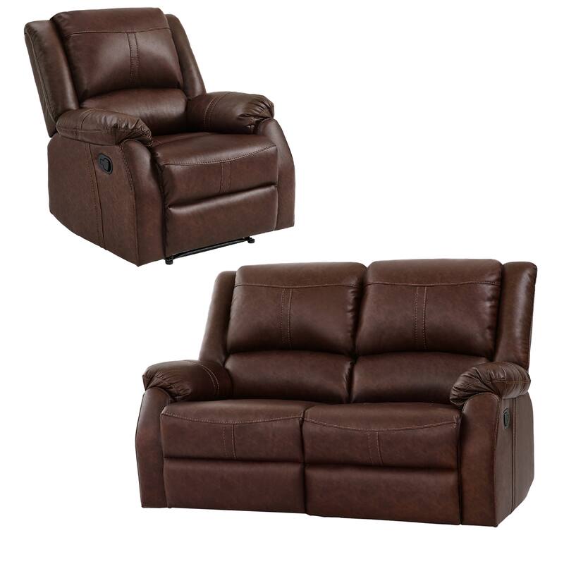 Recliner Set Of 2, Manual Recliner Chair, 2-Piece Faux Leather Upholstered Recliner Sofa For Living Room
