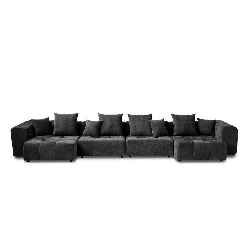 183.54" Linen Modular Sofa Modern Sectional Sofa 4-Seater Couch with Chaise for Living Room