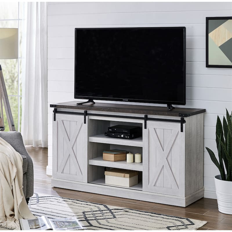54" Farmhouse Sliding Barn Door TV Stand for TV up to 60 Inch Flat Screen
