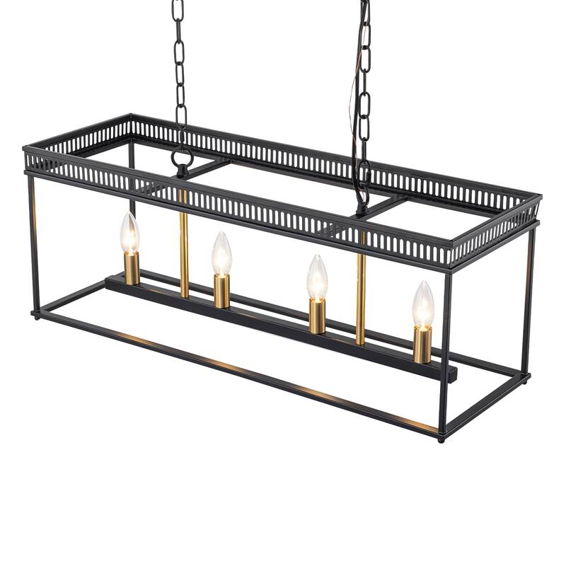 4-Light Black Industrial Rectangular Caged Chandelier Kitchen Island - Dia.29.92-in