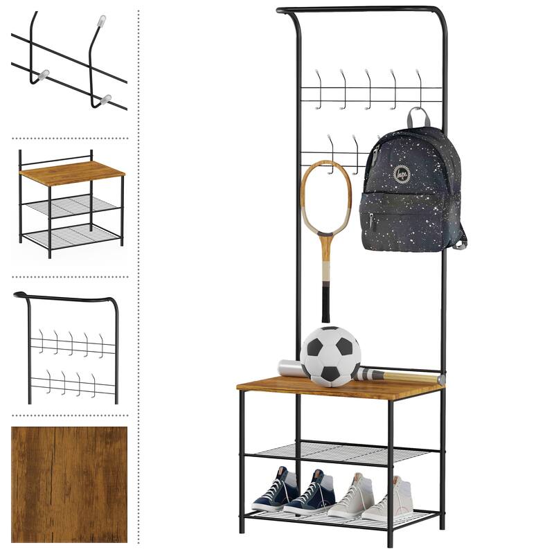 Lavish Home Entryway Storage Bench with Coat Rack