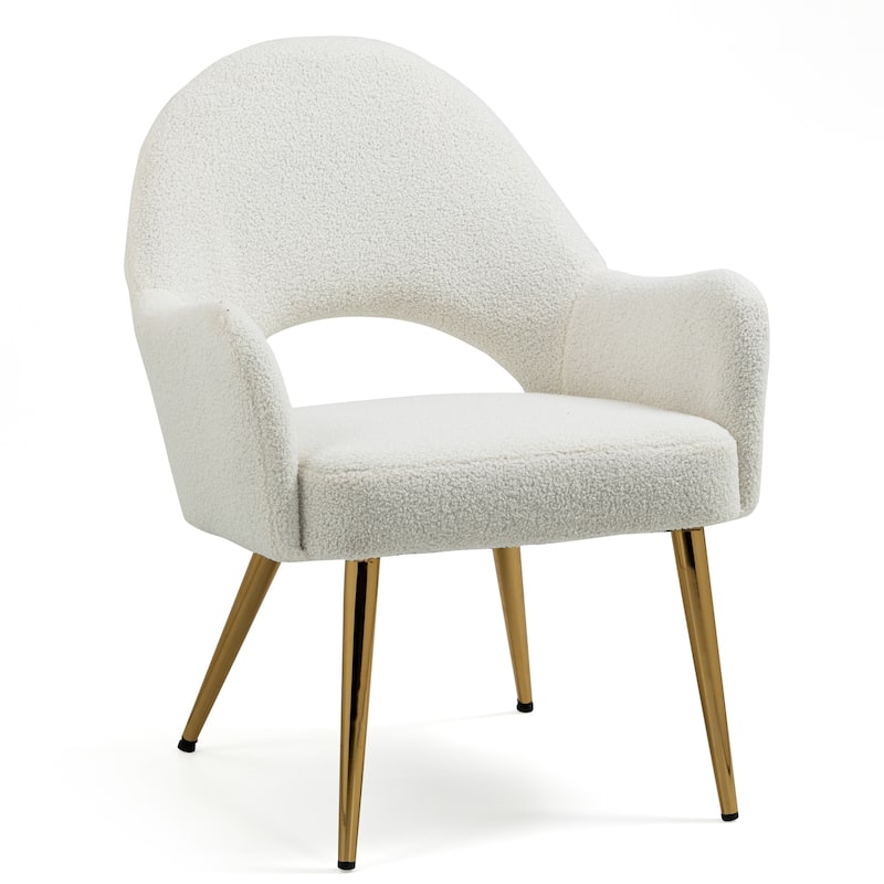 Azael White Boucle Accent Chair with Gold Legs - White