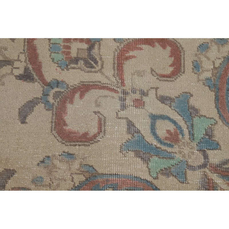 Medallion Tabriz Persian Area Rug Beige Hand-Knotted Wool Carpet - 9'5"x 12'3"