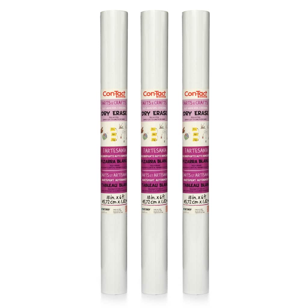Con-Tact Brand Adhesive Roll, Dry Erase, 18" x 6', Pack of 3