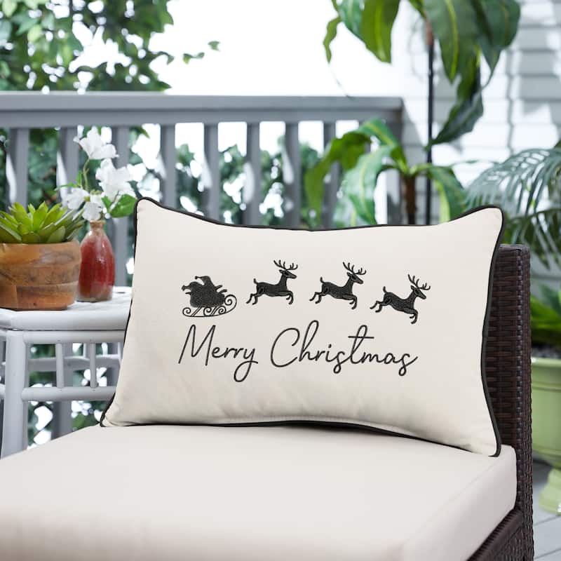 Reindeer Sunbrella Canvas Natural/ Black Indoor/ Outdoor Pillow