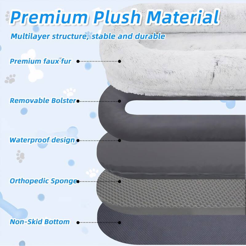 Human Dog Bed, Washable Faux Fur Dog Bed for People Doze Off, Napping Orthopedic Dog Bed