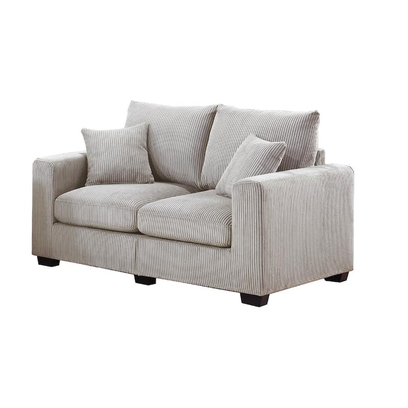 Jesica 2pc Loveseat Sofa Set, 2 Accent Pillows, Ivory Corduroy Fabric