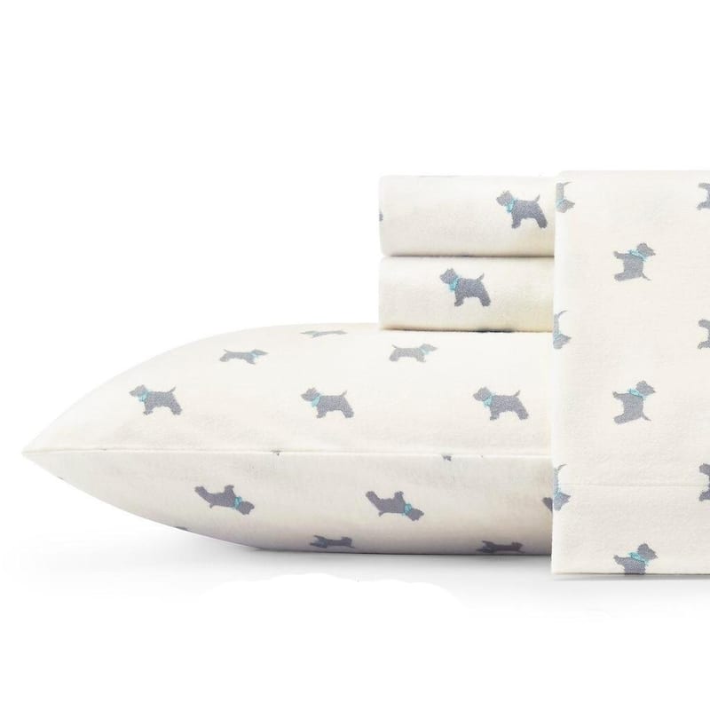 Laura Ashley Cotton Flannel Deep Pocket Sheet & Pillowcase Set - scottie - King